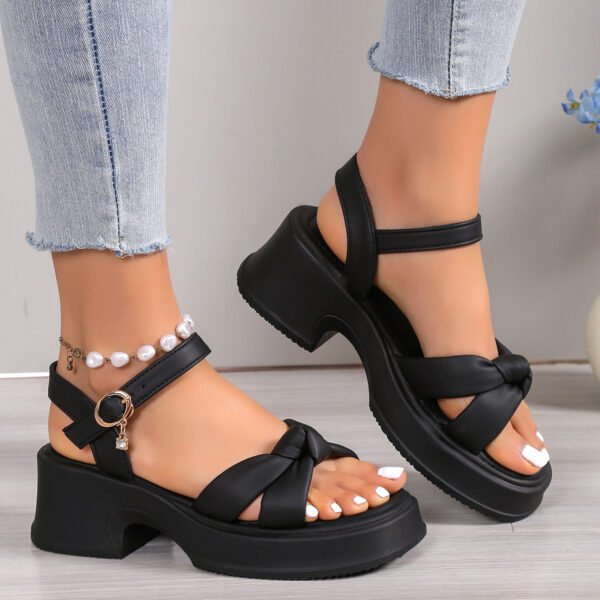 Thick Heel Black With Skirt Thick Bottom High Heel Slippers - Image 3