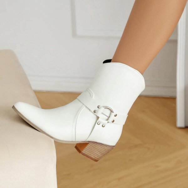 Belt Buckle Chunky Heel Martin Booties - Image 3
