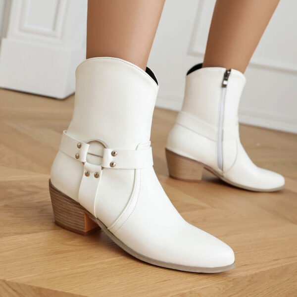 Belt Buckle Chunky Heel Martin Booties - Image 7